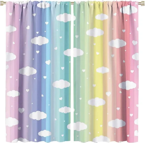 Vista 45 de Cortinas opacas abstractas de arco iris, pintura de color arcoíris con gotas, diseño gráfico creativo con bolsillo para barra, para sala de estar