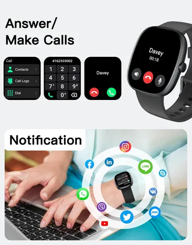 Vista 2 de Rastreador de actividad física para hombres y mujeres con llamadas Bluetooth, monitor de frecuencia cardíaca 24/7 y oxígeno en sangre, rastreador
