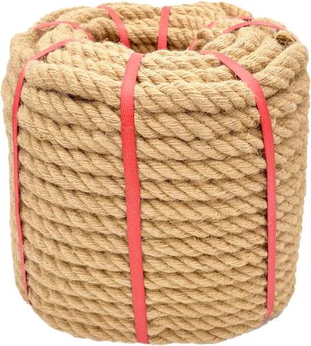 Vista 17 de Cuerda de cáñamo de 1 pulgada x 50 pies, cuerda trenzada de 4 hebras resistente para manualidades, decoración náutica, tira y afloja, paisajismo