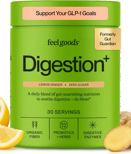 Vista 11 de Feel Goods Digestion+, salud intestinal, mezcla de fibra orgánica y probióticos, enzimas digestivas para alivio de la hinchazón, limpieza intestinal