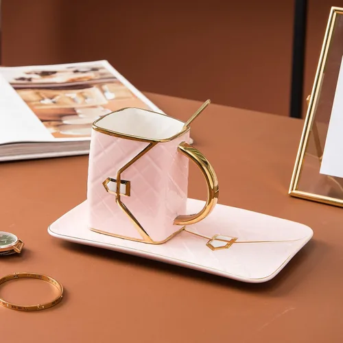 Vista 2 de Juego de tazas de café en forma de bolsa, tazas de té y platillos, juego de tazas de taza, tazas de espresso para amigos, mamá, boda, fiesta, hogar