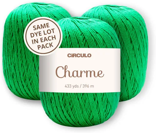 Vista 47 de CIRCULO Charme - Paquete de hilo para tejer y ganchillo, 3 bolas de 100% algodón virgen brasileño mercerizado, peso deportivo suave, color 2012