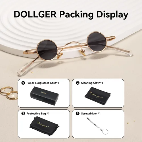 Vista 6 de Dollger Gafas de sol polarizadas punk de los años 70, diseño de círculo hippie, Negro