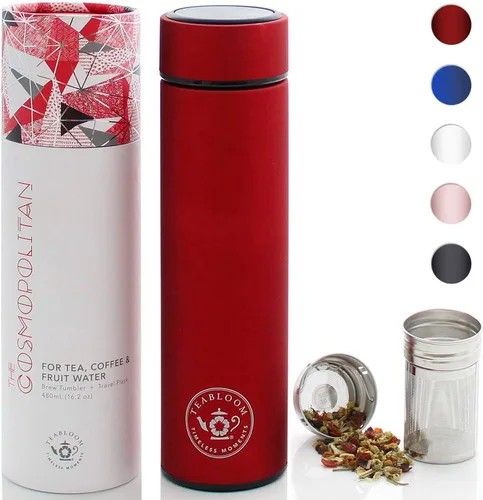 Vista 9 de Teabloom - El vaso y termo de viaje ORIGINAL All-Brew El favorito de OPRAH Botella de agua aislada de 16oz/480ml / frasco de té / taza de café