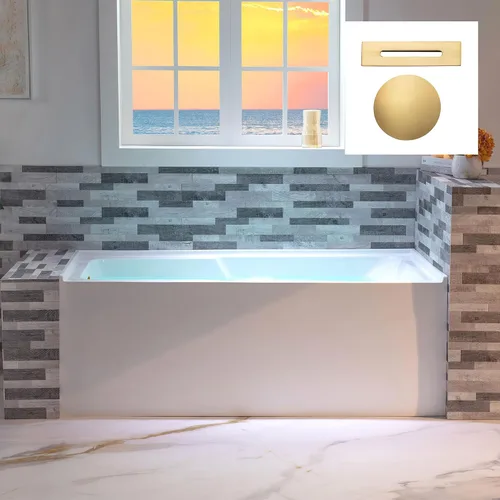 Vista 18 de WOODBRIDGE Bañera rectangular de acrílico de 60 pulgadas en blanco con drenaje derecho, drenaje desplegable de níquel cepillado incluido BA6030R