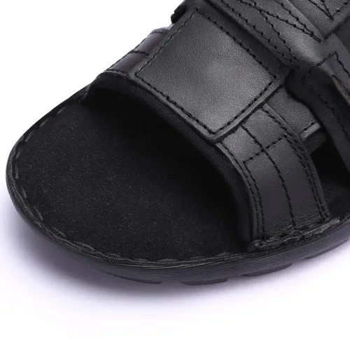 Vista 4 de Harssidanzar Sandalias de cuero para hombre, espuma viscoelástica, ligeras, de verano, sandalias para hombre, sandalias de playa para exteriores
