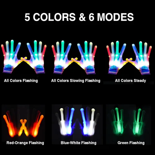 Vista 2 de LED Gloves For Kids Or Adults, Knuckles Costume Light Up Gloves, Cool Teen Boy Gifts, Christmas Party Gloves