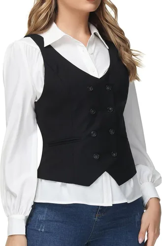 Vista 3 de KANCY KOLE Chalecos de moda con doble botonadura para mujer, chaleco elegante, casual, versátil, chaleco vintage con botones, tallas S-XXL