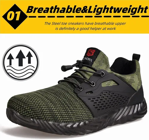 Vista 2 de SUADEX Zapatos de punta de acero para mujeres y hombres, zapatos de seguridad antideslizantes, transpirables, ligeros, a prueba de pinchazos