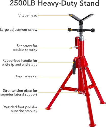 Vista 2 de PioneerWorks Soporte de tubo con cabeza en V, altura ajustable de 28-52 pulgadas, capacidad de carga de 2500 libras, capacidad de 1/8"-12", cuerpo