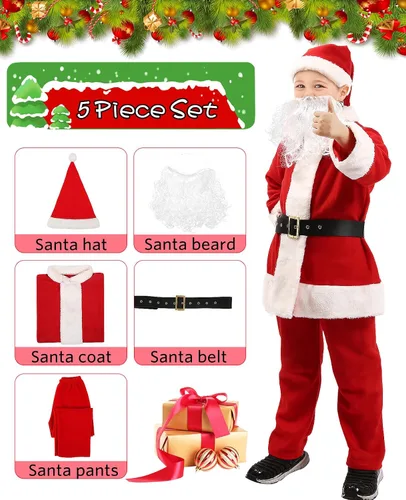 Vista 4 de Disfraz de Papá Noel para niños, disfraz de Papá Noel para niños, traje de terciopelo para niños, traje de Papá Noel, traje de Navidad para niños