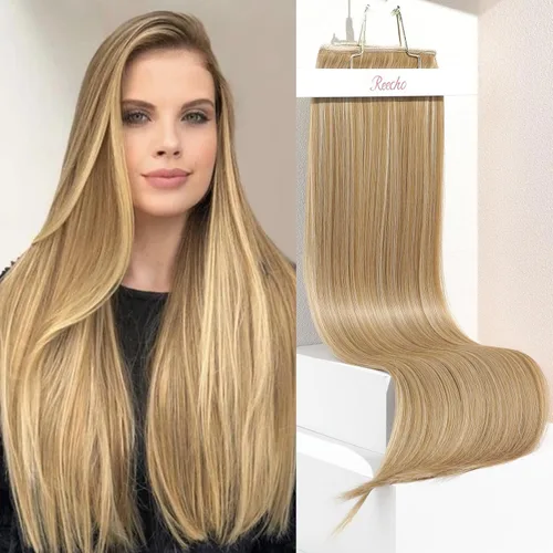 Vista 19 de REECHO Extensiones de cabello con pinzas, extensiones de cabello grueso y largo, extensiones de cabello sintético ligero para mujer, 24 pulgadas a