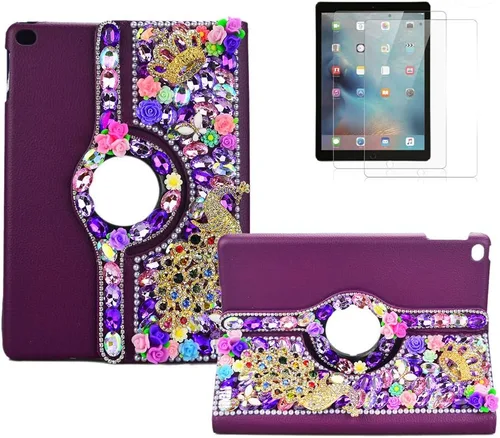 Vista 10 de Bling - Funda compatible con Samsung Galaxy Tab A7 10.4 (2022) - Elegante - 3D hecha a mano con mariposa de cristal giratoria de 360 grados