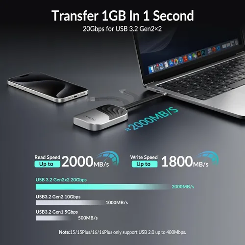 Vista 4 de GiGimundo SSD portátil magnético de 2 TB, SSD externo de hasta 2000 MB/s con USB-C 3.2 Gen 2x2, 4K ProRes HDR Record and Store, unidades de estado