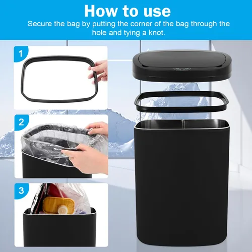 Vista 6 de Cubo de basura de 13 galones con tapa, sensor de movimiento, cubo de basura de cocina, material plástico impermeable y a prueba de desorden