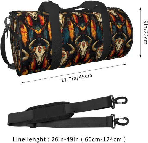 Vista 2 de Large Duffle Bag for Travel - Retro Tribal Goat Skull Print Gym Bag for Women Men, Travel Foldable Bags for Women Men with Zippered Multiple Pockets