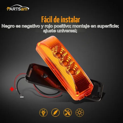 Vista 5 de Partsam - Juego de 2 luces LED de 3 luces LED para remolque, delanteras, traseras y laterales, selladas e impermeables, montaje en superficie