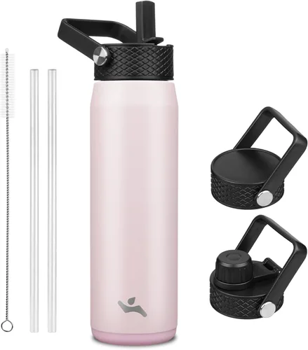 Vista 142 de Konokyo - Botella de agua aislada de 18 onzas, botellas deportivas de acero inoxidable con 3 tapas, verde militar