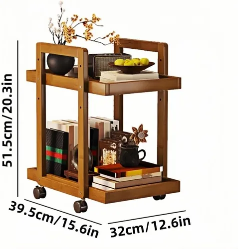 Vista 3 de Mobile Coffee Table, Wood Frame Side Table, Storage Table with Universal Wheels, 2-Tier End Table for Living Room, Bedroom, Small Space