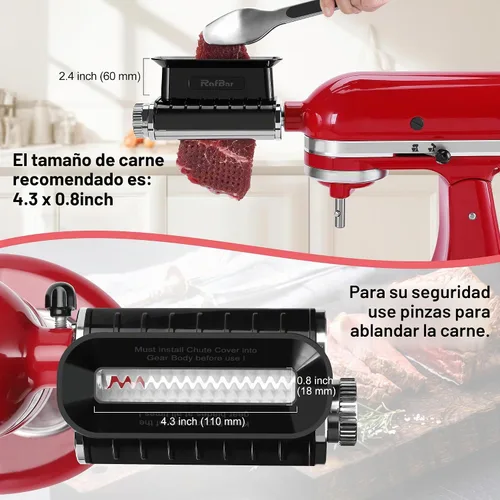 Vista 5 de Accesorio Ablandador de Carne de Grosor Ajustable para Batidoras de Pie KitchenAid, Herramienta Ablandadora de Carne, Accesorios de Procesador