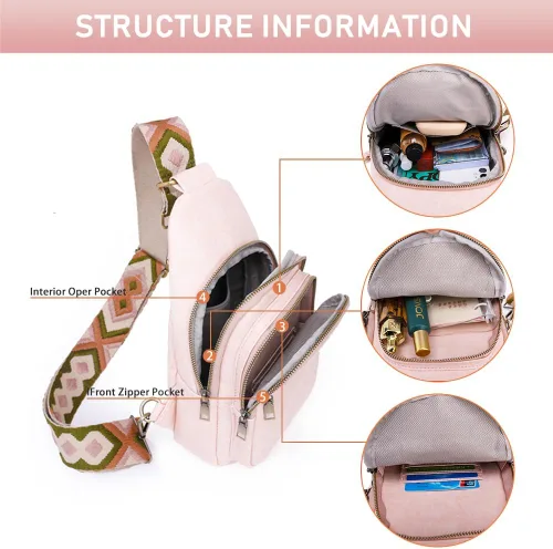Vista 7 de Bolso bandolera para mujer, de piel sintética, con correa de guitarra, bandolera de moda, multiusos, para el pecho