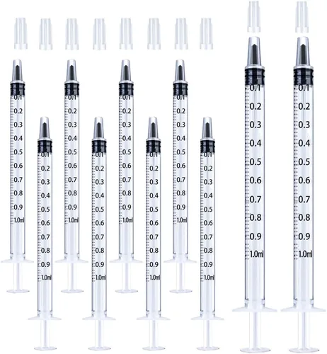 Vista 7 de Jeringa de 1 ml para líquido, oral, laboratorios científicos, medición, dispensación, con tapa - Paquete de 3 jeringas de 1 ml