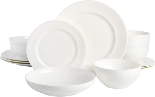 Vista 35 de Gibson Elite Peach Orchard - Juego de vajilla de porcelana de hueso de 12 piezas para 4, platos y cuencos estriados en relieve, apto