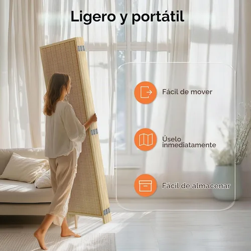 Vista 5 de JOSTYLE Divisor de habitación, pantalla de privacidad plegable, pantalla divisora de habitación de 6 paneles, panel divisor de bambú de 6 pies