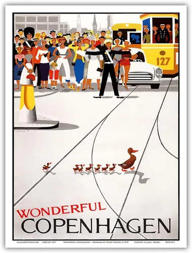 Vista 9 de Wonderful Copenhagen - Copenhagen Denmark - Mother Duck and her Ducklings Crossing the Street - Vintage Travel Poster by Viggo Vagnby c.1959