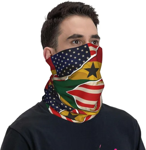 Vista 4 de Neck Gaiter Ghana Ghanaian American Flag USA Friendship Face Cover Scarf Uv Sun Protection Balaclava Head Mask for Men Women Fishing Mask Hiking