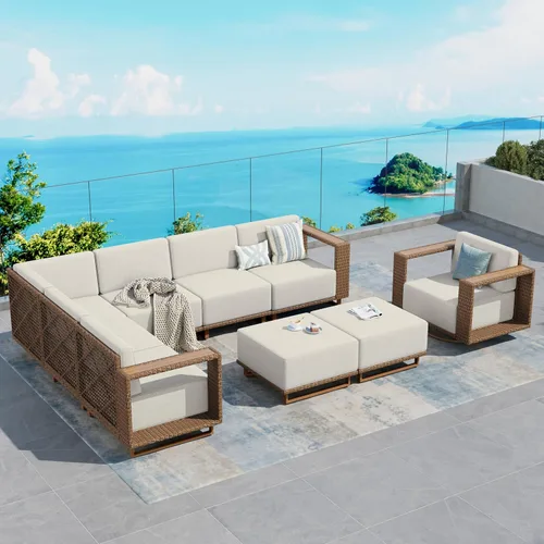Vista 30 de SUNSHINE VALLEY 8 muebles seccionales de patio con cojín de 10 pulgadas de Beige-seccional