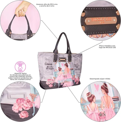Vista 2 de Nicole Lee Bolso reversible de 2 caras grande de gran tamaño, estampado de moda, bolsa de hombro metálica de viaje