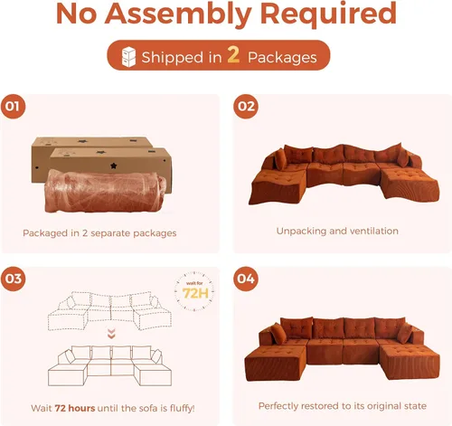 Vista 5 de MAXYOYO Sofá modular moderno en forma de U con 2 otomanas, sofá en una caja, silla copetuda de 6 asientos sin hueso para sala de estar, no requiere