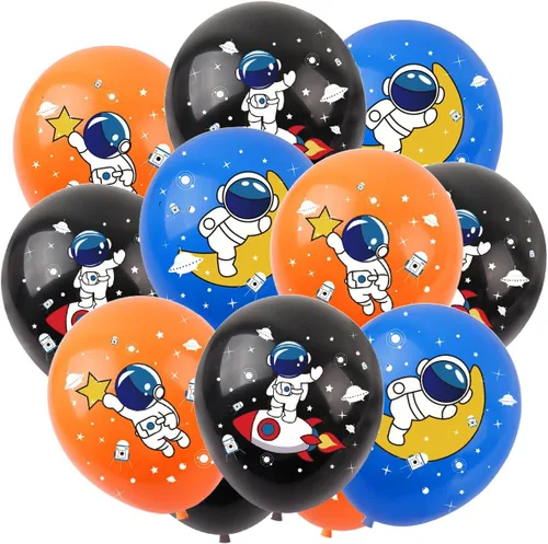Vista 5 de Juego de 43 piezas de suministros para fiestas del espacio exterior, incluyendo mantel de tela de fondo, cintas metálicas de globos de látex