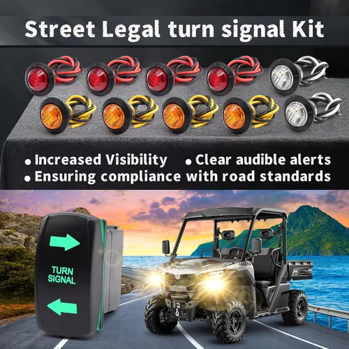Vista 4 de Kit universal de bocina de señal de giro para ATV, UTV, kit legal de calle para UTV ROV, ATV, golf, SXS, coche con interruptor basculante, 2