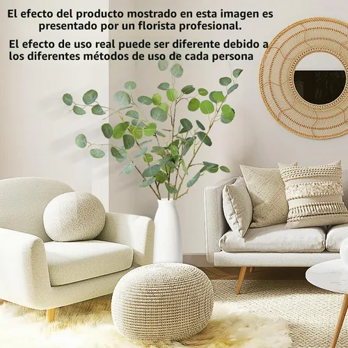 Vista 2 de Melorca&Guilla Plantas Artificiales, 3PCS 43.3" Eucalipto Verde Grande Falso Ramas Artificiales para Jarrón, Tallos de Vegetación Artificial