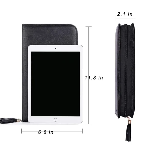 Vista 5 de Rownyeon - Bolsa organizadora de brochas de maquillaje profesional, estuche de cuero, bolso de mano negro portátil de viaje (solo bolsa)