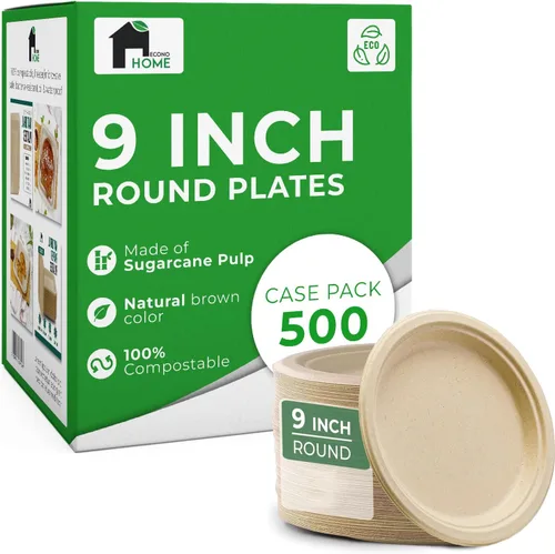 Vista 11 de EconoHome Platos de papel compostables de 10 pulgadas (paquete de 125) – Platos desechables ecológicos hechos de bagazo o fibra de caña de azúcar