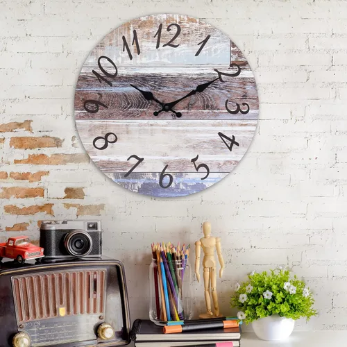 Vista 6 de Stonebriar - Reloj de pared de madera rústica, funciona con pilas, decoración de pared clásica de granja para la cocina, sala, dormitorio u oficina