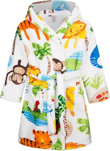 Vista 6 de Bata con capucha para niños y niñas, de forro polar, suave, pijama, ropa de dormir Beige
