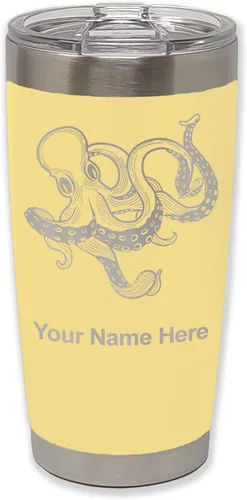 Vista 14 de LaserGram Vaso aislado al vacío de 20 onzas, Kraken, grabado personalizado incluido (negro)