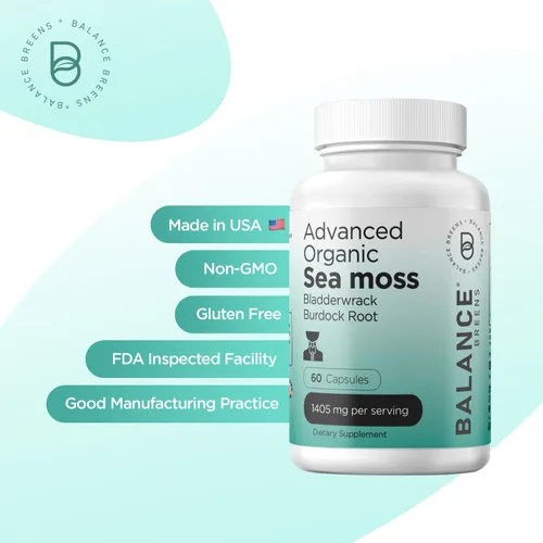 Vista 6 de Balancebreens Suplemento orgánico irlandés de musgo marino, vejiga y raíz de bardana, 1405 mg, 60 cápsulas vegetales, refuerzo inmunológico, salud