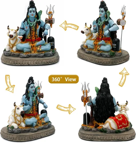 Vista 2 de alikiki Estatua de Dios indio Señor Shiva – Regalos para indio hindú de 6.7 pulgadas de alto, ídolo Shiva con vaca, regalos de regreso indio