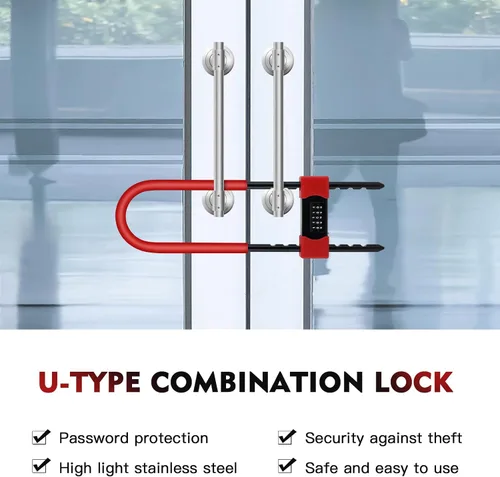 Vista 3 de U-Lock - Bloqueo en U extra largo de código de cinco dígitos - Cerradura de combinación de grillete largo - Cerradura de bicicleta con grillete