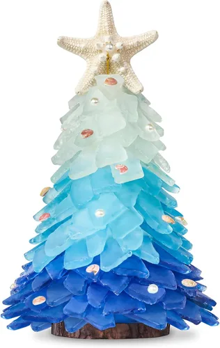 Vista 7 de Árbol de Navidad de cristal de mar verde, mini árbol de Navidad hecho a mano, centro de mesa, ideal para Navidad, Año Nuevo, decoración del hogar
