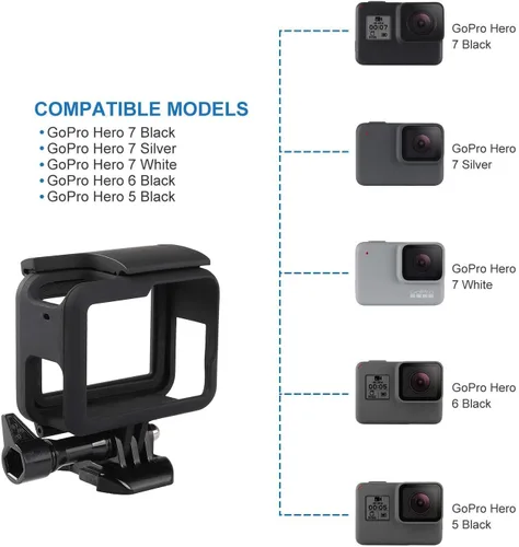 Vista 6 de Carcasa transparente para GoPro Hero 5/6/7, carcasa protectora de esqueleto, con hebilla de liberación rápida, tornillo de pulgar largo y tapa