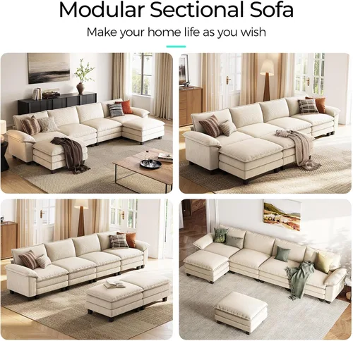 Vista 57 de LINSY HOME Cloud Sofa - Silla decorativa con tumbona otomana para interiores, sofá de pana perfecta para sala de estar, apartamento, oficina, beige
