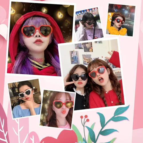 Vista 2 de FEISEDY Gafas de sol con forma de corazón para mujer efecto de corazón difracción de amor para fiesta regalo para niños