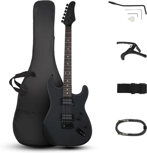 Vista 6 de Ktaxon 39 Inch Electric Guitar H-H Pickup Left-Handed Matte Black Basswood Body, Maple Neck, Tech Wood Fingerboard, 22 frets, C-shaped neck, Ideal