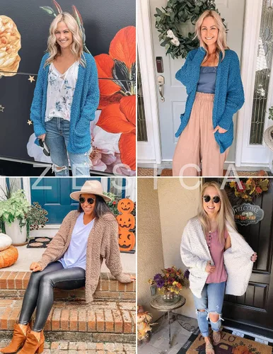 Vista 6 de ZESICA Women's 2024 Fall Winter Popcorn Long Sleeve Open Front Chunky Knit Oversized Cardigan Sweater Coat